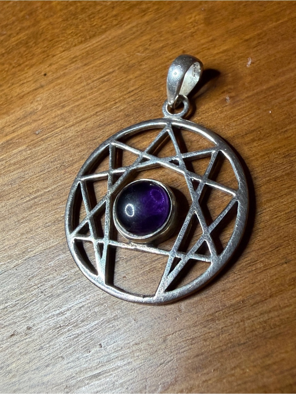 Vintage Sterling Silver Enneagram Pendant with Amethyst